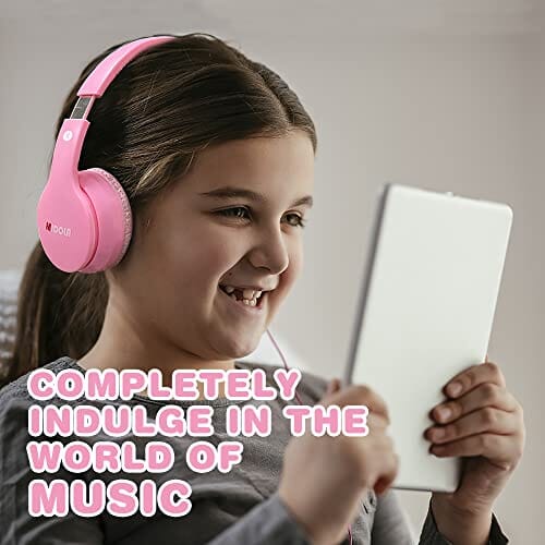 سماعات رأس للأطفال سلكية فوق الأذن قابلة للطي MIDOLA Kids Headphones Wired Over Ear Foldable Kids Volume Limit 85dB /110dB Light Foldable Headset with Inline AUX 3.5mm Mic for Child Boy Girl Travel School Gaming Pad PC Laptop Tablet Pink