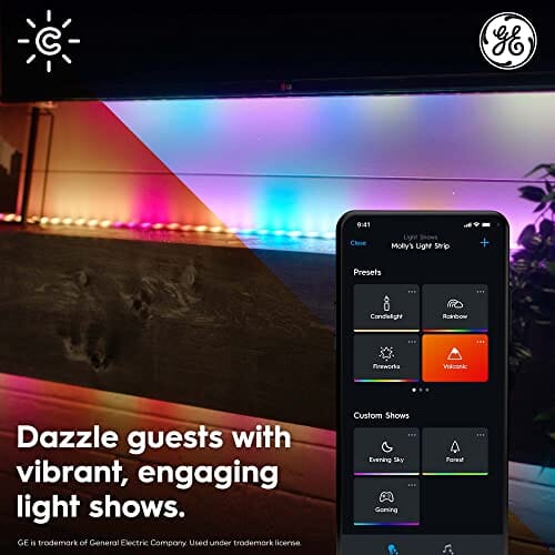 شريط إضاءة داخلي GE Lighting CYNC Dynamic Effects LED Smart Indoor Light Strip Extension for Full Color Light Strip & Power Supply (Sold Separately), Bluetooth and Wi-Fi Enabled, 8 Foot