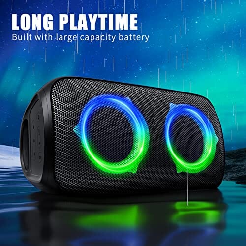 مكبر صوت قوي للحفلات بتقنية البلوتوث Ortizan 80W Powerful Portable Bluetooth Party Speaker, Extra Deep Bass, Loud 105dB Sound IPX4 Outdoor Wireless Bluetooth Speakers with Dynamic Light Show, Wireless Microphone, 24H Playtime(Black)