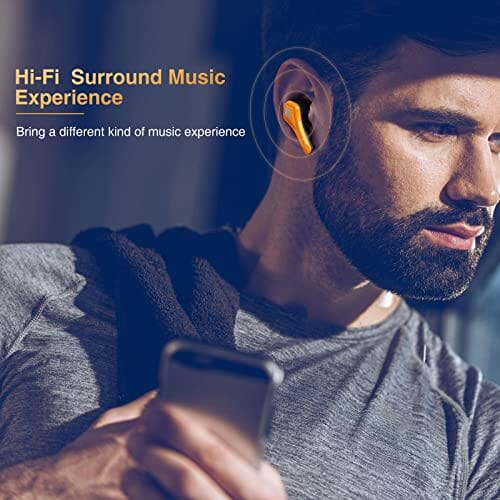 سماعات بلوتوث للألعاب 5.2 داخل الأذن Gaming Wireless Earbuds, QTREE Bluetooth 5.2 in-Ear Game Earphones 50ms Low Latency IPX5 Noise Cancelling Mic, 36H Play time Headphones, Gaming/Deep Bass Music Mode for iPhone and Android(Yellow)