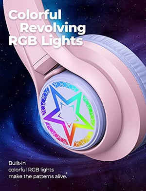 ترانس نوفا سماعات بلوتوث للأطفال iClever TransNova Kids Bluetooth Headphones, LED Lights Up, Replaceable Plate, 74/85/94dB Volume Limited, 45H Playtime, Stereo Sound, Kids Headphones Wireless with Case for Travel iPad Tablet, Pink