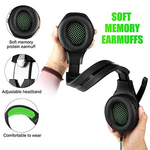 سماعة رأس ستيريو للألعاب لنينتندو سويتش  DIWUER Stereo Gaming Headset for Nintendo Switch, PS4, Xbox One with Noise Cancelling Mic, Soft Earmuffs Surround Sound Over Ear Headphones with LED Light for PC (Green)