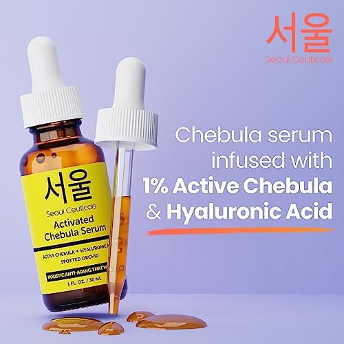 سيولسيوتيكالز مصل شيبولا النشط للوجه SeoulCeuticals Chebula Active Serum For Face - Korean Skin Care Anti Aging Natural K Beauty Skincare with Hyaluronic Acid + Spotted Orchid for Healthy, Youthful Glowing Skin 1oz