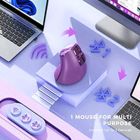 ماوس سيندا مريح عمودي لاسلكي ضوئي قابل لإعادة الشحن seenda Ergonomic Mouse, Wireless Vertical Mouse - Rechargeable Optical Mice for Multi-Purpose (Bluetooth 5.0 + Bluetooth 3.0 + USB Connection) Compatible Apple Mac and Windows Computers - Purple