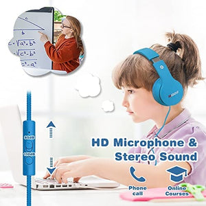 سماعات رأس للأطفال سلكية فوق الأذن قابلة للطي MIDOLA Kids Headphones Wired Over Ear Foldable Volume Limit 85dB /110dB Light Foldable Headset with Inline AUX 3.5mm Mic for Child Boy Girl Travel School Gaming Pad PC Laptop Tablet Blue