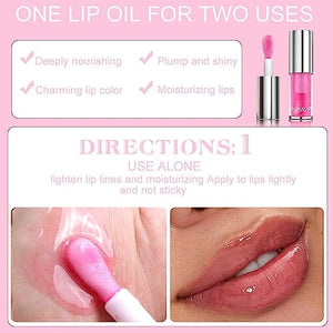 مرطب شفاه ملون MEIBANFA Lip Oil Coloured Hydrating Lip Balm Lip Care Clear Lip Gloss Sparkling Lip Gloss Non-stick Hydrating Lip Gloss (Lip glow oil-02)
