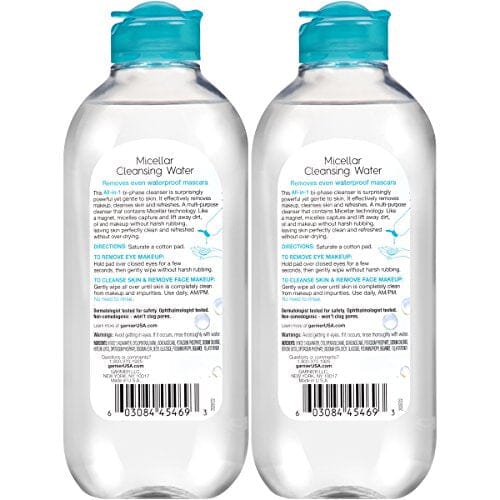 ماء ميسيلار للماكياج المضاد للماء ومنظف الوجه ومزيل المكياج Garnier SkinActive Micellar Water For Waterproof Makeup, Facial Cleanser & Makeup Remover, 13.5 Fl Oz (400mL), 2 Count (Packaging May Vary)