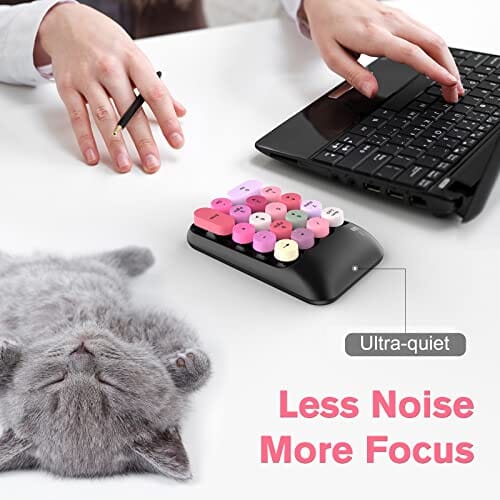 لوحة مفاتيح رقمية لاسلكية PINKCAT Wireless Number Pads, Cute 18-Round Keys Numeric Keypad with 2.4G Mini USB Receiver, Portable Silent Number Numpad Financial Accounting for Laptop, PC, Notebook, Desktop, Surface - Black Mix