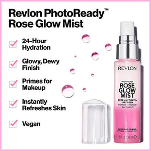 ريفلون برايمر للوجه للترطيب بخاخ منعش بتغطية شفافة محمل بالزيوت المغذية ومركب الفاكهة REVLON PhotoReady Rose Glow Face Primer Prep Hydrate Refresh Spray with Sheer Coverage Infused with Nourishing Oils And Super Fruit Complex 1.2 fl. oz, Mist, 1 Count