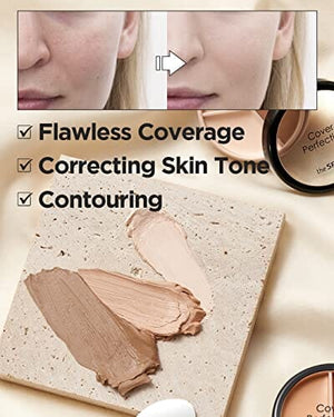 خافي عيوب كوفر بيرفكشن ثلاثي الوان THE SAEM Cover Perfection Triple Pot Concealer – 3 Color Concealer with Full Coverage Natural Beige Shade Covers Blemishes Spots, Highlighter & Contouring, 02 Contour Beige