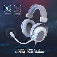 سماعة الألعاب سماعات رأس للكمبيوتر الشخصي سلكي FIFINE USB Gaming Headset, PC Headphones Wired with Microphone for Computer/Laptop/PS4, Over-Ear RGB Headset with 7.1 Surround Sound, Noise Cancellation for Streaming Video Game- AmpliGame H6 (White)