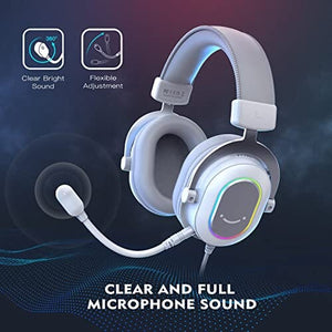 سماعة الألعاب سماعات رأس للكمبيوتر الشخصي سلكي FIFINE USB Gaming Headset, PC Headphones Wired with Microphone for Computer/Laptop/PS4, Over-Ear RGB Headset with 7.1 Surround Sound, Noise Cancellation for Streaming Video Game- AmpliGame H6 (White)