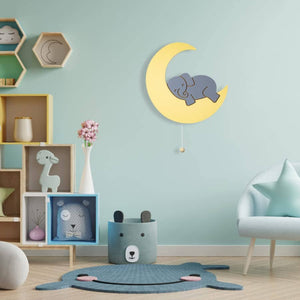 مصباح فيل على القمر Lumipets Lighted Elephant on Moon, Nursery Night Light, Wall Mounted Lighted, Battery Operated Cloud Light Sign–Lightweight Moon Night Light for Babies, Toddlers, Kids