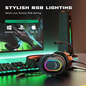 سماعة الألعاب سماعات الرأس السلكية للكمبيوتر الشخصي  FIFINE Gaming Headset for PC-Wired Headphones with Microphone-7.1 Surround Sound Computer USB Headset for Laptop, Streaming Headphones on PS4/PS5, with EQ Mode, RGB, Soft Ear Pads - AmpliGame H6