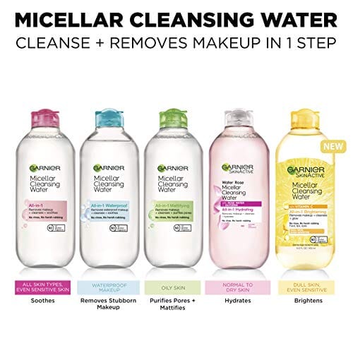 ماء ميسيلار للماكياج المضاد للماء ومنظف الوجه ومزيل المكياج Garnier SkinActive Micellar Water For Waterproof Makeup, Facial Cleanser & Makeup Remover, 13.5 Fl Oz (400mL), 1 Count (Packaging May Vary)