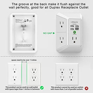 شاحن حائط 5منافذ مع 4 منافذ شحن  Wall Charger, Surge Protector, QINLIANF 5 Outlet Extender with 4 USB Charging Ports (4.8A Total) 3-Sided 1680J Power Strip Multi Plug Adapter Spaced for Home Travel Office (3U1C)