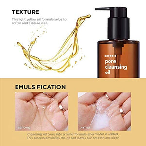 منظف لطيف للرؤوس السوداء ومزيل للمكياج Hanskin Pore Cleansing Oil, Gentle Blackhead Cleanser and Makeup Remover for Combination and Oily Skin [BHA/10.14 oz]