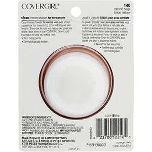 بودرة مضغوطة نظيفة بيج طبيعي [140] 0.39 أونصة (عبوة من قطعتين) CoverGirl Clean Pressed Powder Compact, Natural Beige [140], 0.39 oz (Pack of 2)