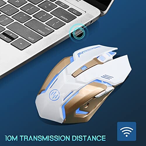 ماوس ألعاب لاسلكي ماوس سايلنت كليك لاسلكي قابل لإعادة الشحن مع مصابيح VEGCOO Wireless Gaming Mouse, C8 Silent Click Wireless Rechargeable Mouse with Colorful LED Lights and 2400/1600/1000 DPI 400mah Lithium Battery for Laptop and Computer (C19 White)