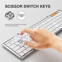 لوحة مفاتيح لاسلكية محمولة قابلة للطي Foldable Bluetooth Keyboard, ProtoArc XK01 Folding Wireless Portable Keyboard with Number Pad, Full-Size Travel Keyboard for Windows iOS Android Tablet PC Smartphone, Sync Up to 3 Device, White Silver