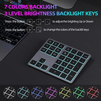 لوحة مفاتيح رقمية بإضاءة خلفية بتقنية البلوتوث Doohoeek Backlit Bluetooth Numeric Keypad for Laptops and Computers, Number Pads 34 Keys with 7-Color Backlight for MacBook & Windows, Gray