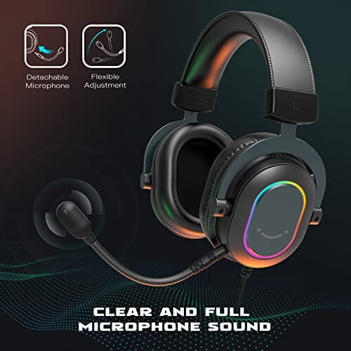 سماعة الألعاب سماعات الرأس السلكية للكمبيوتر الشخصي  FIFINE Gaming Headset for PC-Wired Headphones with Microphone-7.1 Surround Sound Computer USB Headset for Laptop, Streaming Headphones on PS4/PS5, with EQ Mode, RGB, Soft Ear Pads - AmpliGame H6