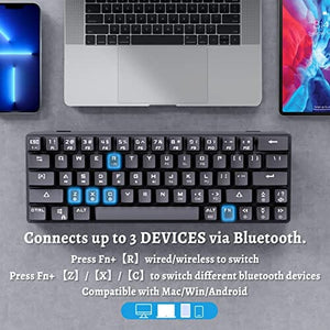 لوحة مفاتيح ميكانيكية سلكية لاسلكية للألعاب DIERYA DK63N 60% Wireless Wired Mechanical Gaming Keyboard, RGB Backlit Bluetooth Keyboard w/Arrow Keys, 63 Keys Ultra-Compact Keyboard Full Keys Programmable w/Blue Switch for Windows Laptop PC Mac
