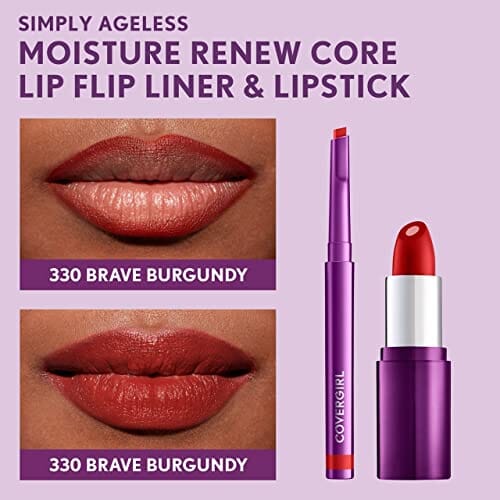 قلم تحديد الشفاه سيمبلي إيجليس من كوفرجيرل COVERGIRL Simply Ageless Lip Flip Liner, Brave Burgundy, Pack of 1