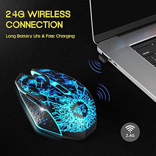 ماوس ألعاب لاسلكي VEGCOO Wireless Gaming Mouse, Rechargeable Gaming Mouse, Silent Optical Mice with 2.4G USB Receiver, 3 Level DPI, 7 Buttons, 7 Colors LED Lights for PC/Mac Gamer, Laptop and Desktop