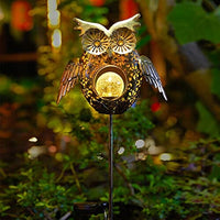 اضاءة على شكل بومة Go2garden Solar Lights Outdoor Owl Decorative Metal Stakes Lights Crackle Glass Light for Lawn, Yard Art, Pathway, Patio Decor(Bronze)