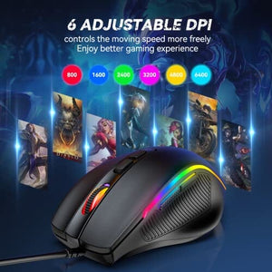 ماوس ألعاب سلكي TECKNET Wired Gaming Mouse, RGB Mouse [Breathing RGB LED], Gaming Mouse USB [Plug Play], 7 Programmable Buttons, High-Precision Adjustable 6 DPI, Ergonomic Mouse Wired for Windows/PC/Mac/Laptop Gamer