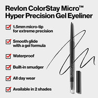 محدد عيون جل من ريفلون Gel Eyeliner by Revlon, ColorStay Micro Hyper Precision Eye Makeup with Built-in Smudger, Waterproof, Longwearing with Micro Precision Tip, 214 Black, 0.01 Oz