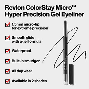 محدد عيون جل من ريفلون كولورستاي مايكرو هايبر Gel Eyeliner by Revlon, ColorStay Micro Hyper Precision Eye Makeup with Built-in Smudger, Waterproof, Longwearing with Micro Precision Tip, 215 Brown, 0.01 Oz