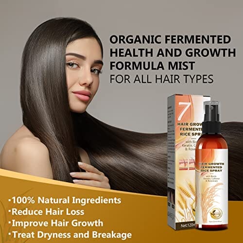 ماء الأرز لنمو الشعر Rice Water for Hair Growth, Organic Fermented Hair Growth Spray Hair Growth Treatment Leave-In Mist with Rosemary Biotin Caffeine Keratin for Hair Loss Men and Women