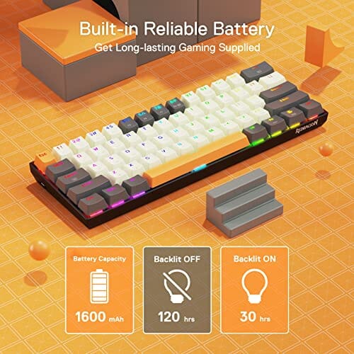 لوحة مفاتيح ألعاب لاسلكية Redragon K644 SE 65% 3-Mode Wireless RGB Gaming Keyboard, 61 Keys Hot-Swappable Compact Mechanical Keyboard w/Upgrade Hot-Swap PCB Socket & Creative 1.2X Larger Size, Quiet Red Linear Switch