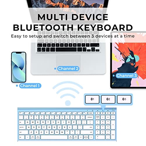 لوحة مفاتيح بلوتوث عالمية قابلة لإعادة الشحن iClever BK10 Bluetooth Keyboard, Universal Wireless Keyboard,Rechargeable Bluetooth 5.1 Multi Device Keyboard with Number Pad Full Size Stable Connection for Windows, iOS, Android, Mac