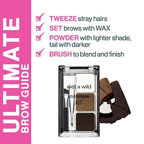 مجموعة مكياج حواجب ألتيميت من ويت إن وايلد بودرة حواجب بني داكن Wet N Wild Ultimate Eyebrow Makeup Kit, Eyebrow Powder Dark Brown, Brow Hair Removal Tweezers, Wax, Brush