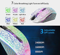 ماوس ألعاب لاسلكي بصري قابل لإعادة الشحن TENMOS M2 Wireless Gaming Mouse, Silent Rechargeable Optical USB Computer Mice Wireless with 7 Color LED Light, Ergonomic Design, 3 Adjustable DPI Compatible with Laptop/PC/Notebook, 6 Buttons (White)