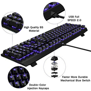 لوحة مفاتيح ميكانيكية للألعاب GOFREETECH Mechanical Gaming Keyboard, Blue LED Backlit RGB Wired USB Keyboard with Switch, Spill Resistant, Ergonomic 104 Keys Mechanical Keyboard for PC Laptop Computer (Black)