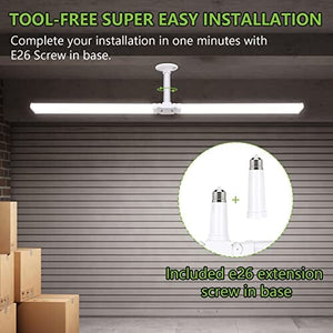 مصابيح متجر للكراجات وورش العمل والطوابق السفلية Pack 4FT LED Shop Light, Deformable LED Shop Light, E26 Base Easy Installstion Shop Lights Fixture, 6000LM, 50W [250W Equivalent], 5000K Daylight Shop Lights for Garages, Workshops, Basements, ETL