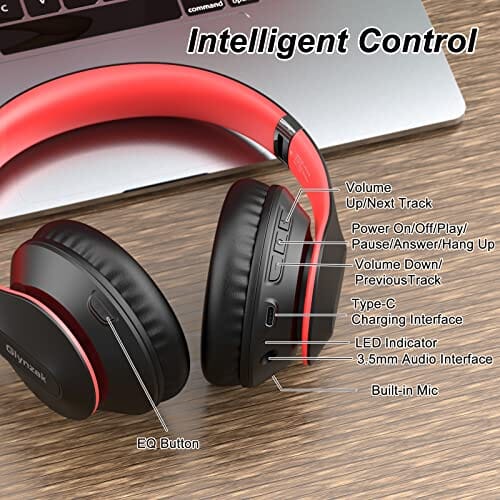 سماعات بلوتوث لاسلكية فوق الأذن Glynzak Wireless Bluetooth Headphones Over Ear 65H Playtime HiFi Stereo Headset with Microphone and 6EQ Modes Foldable Bluetooth V5.3 Headphones for Travel Smartphone Computer Laptop