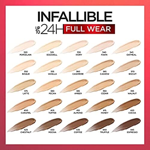 لوريال باريس ميك أب إنفاليبل كامل وير مقاوم للماء غير لامع خافي عيوب L'Oréal Paris Makeup Infallible Full Wear Waterproof Matte Concealer, Toffee (Pack of 2)