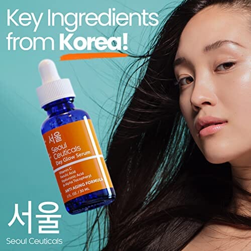 الجمال الكوري للعناية بالبشرة من سيولسيوتيكالز SeoulCeuticals Korean Skin Care Beauty - 20% Vitamin C Hyaluronic Acid Serum + CE Ferulic Acid Provides Potent Anti Aging, Anti Wrinkle 1oz