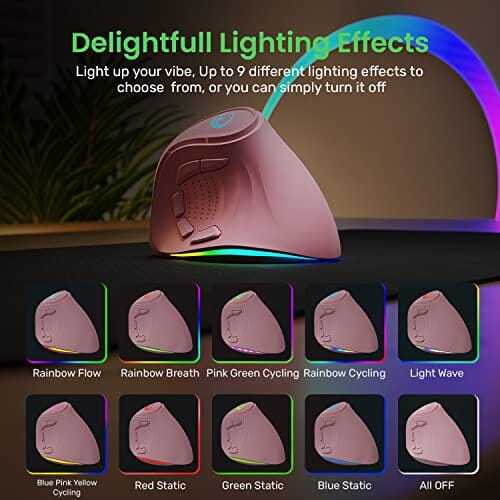 ماوس مريح عمودي لاسلكي قابل لإعادة الشحن IFYOO 2.4G and BT 5.1 Dual Mode RGB Rechargeable Wireless Vertical Ergonomic Mouse, 5 Side Buttons, Max 4000 DPI, for PC Computer Notebook Laptop, for Windows 11 10, Mac iPad OS, Android - Pink