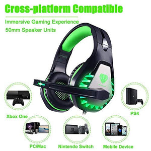 سماعة رأس ستيريو للألعاب لنينتندو سويتش  DIWUER Stereo Gaming Headset for Nintendo Switch, PS4, Xbox One with Noise Cancelling Mic, Soft Earmuffs Surround Sound Over Ear Headphones with LED Light for PC (Green)