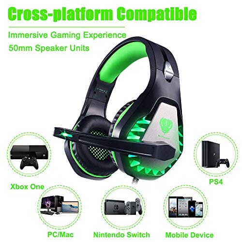 سماعة رأس ستيريو للألعاب لنينتندو سويتش  DIWUER Stereo Gaming Headset for Nintendo Switch, PS4, Xbox One with Noise Cancelling Mic, Soft Earmuffs Surround Sound Over Ear Headphones with LED Light for PC (Green)