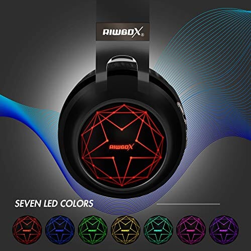 سماعات رأس لاسلكية مضيئة بإضاءة ليد فوق الأذن Riwbox WT-8S Bluetooth Headphones, LED Light Up Wireless Headphones Over Ear Hi-Fi Stereo Foldable Wireless/Wired Headsets with Mic and TF-Card Compatible for iPhone ipad Kindle Laptop TV (Black)