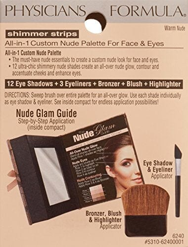 لوحة ألوان فيزيشنز فورميولا شيمر ستريبس نيود الكل في 1 مخصصة للوجه والعيون ودافئ Physicians Formula Shimmer Strips Custom All-in-1 Nude Palette for Face & Eyes Warm Nude