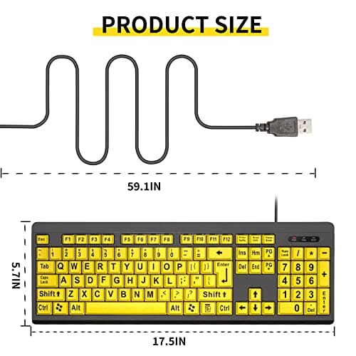 لوحة مفاتيح كمبيوتر مطبوعة كبيرة Adadmei Large Print Computer Keyboard, Wired USB High Contrast Keyboard, Oversized Big Letters Keyboard for Visually Impaired Low Vision Individuals, Seniors, Students, Computer Beginners