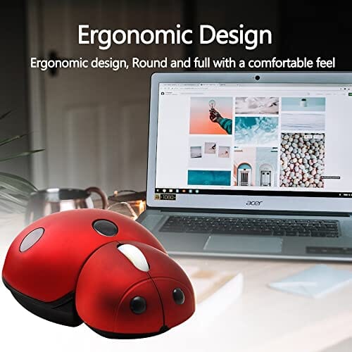 ماوس لاسلكي  على شكل الخنفساء Wireless Mouse, Cute Ladybug Mouse Animal Cordless Silent Mouse with USB Receiver-3000 DPI Slim Mouse-Gaming Portable Optical Mouse for PC/Laptop/Computer/Desktop/Mac/Notebook(Red)